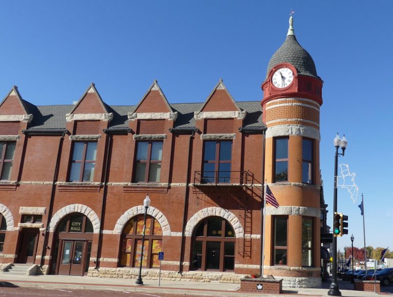 Photos by Kris Miller/A side view of City Hall and the Hiawatha Clock Tower.