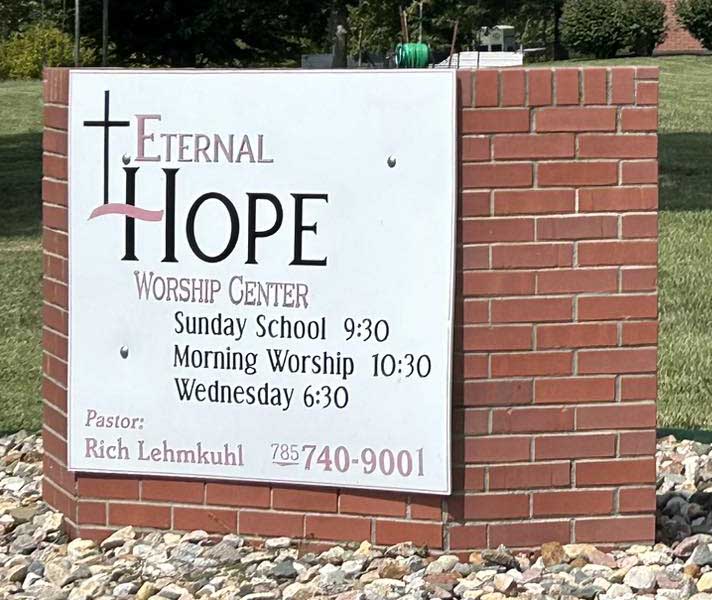 A brick display with a sign that says "Eternal Hope."