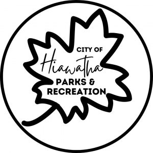 A drawing of a maple leaf with the words "City of Hiawatha Parks & Recreation"